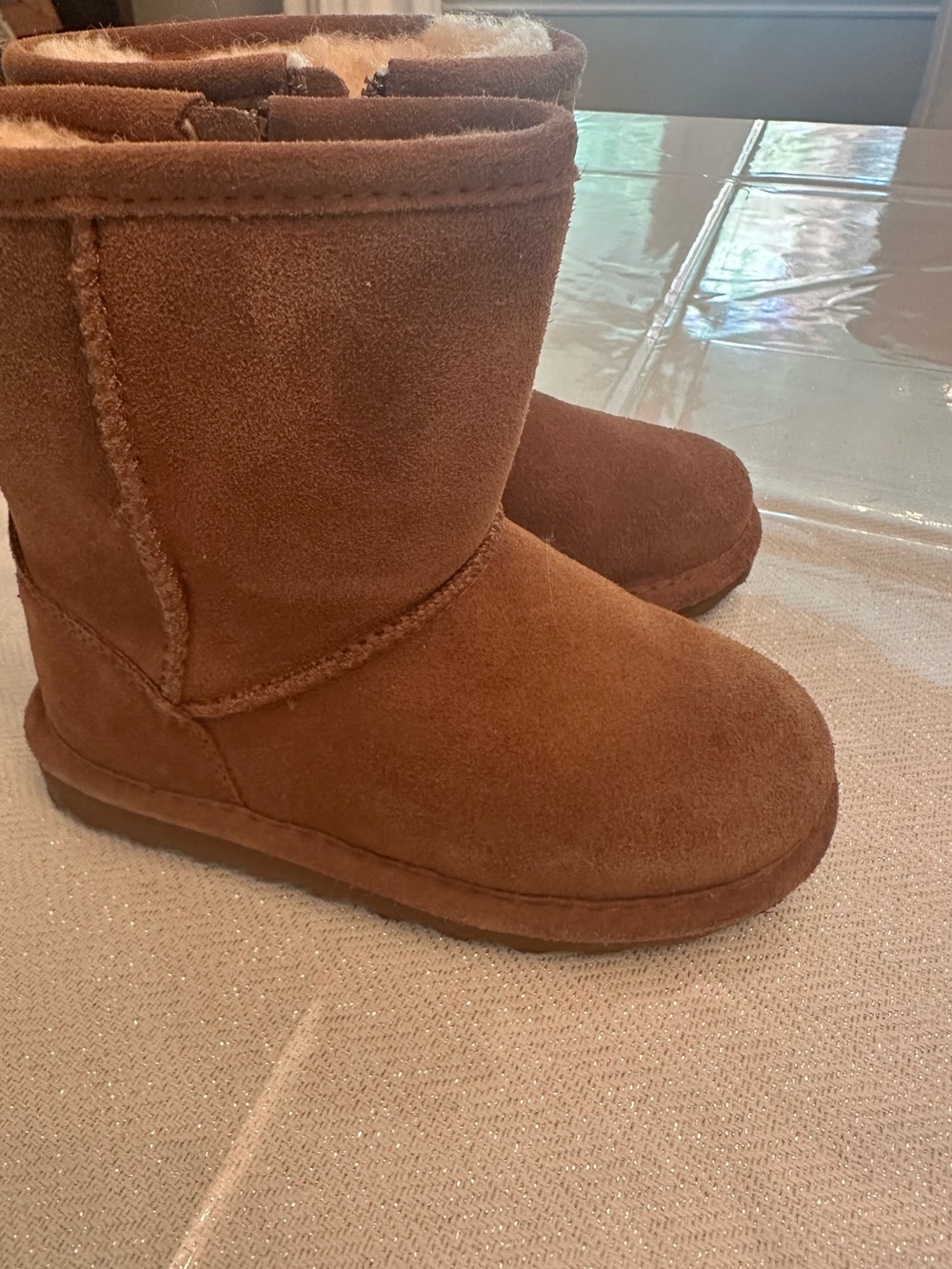 Gently used Toddler Girl size 10 BearPaw cognac brown boots with fur lining